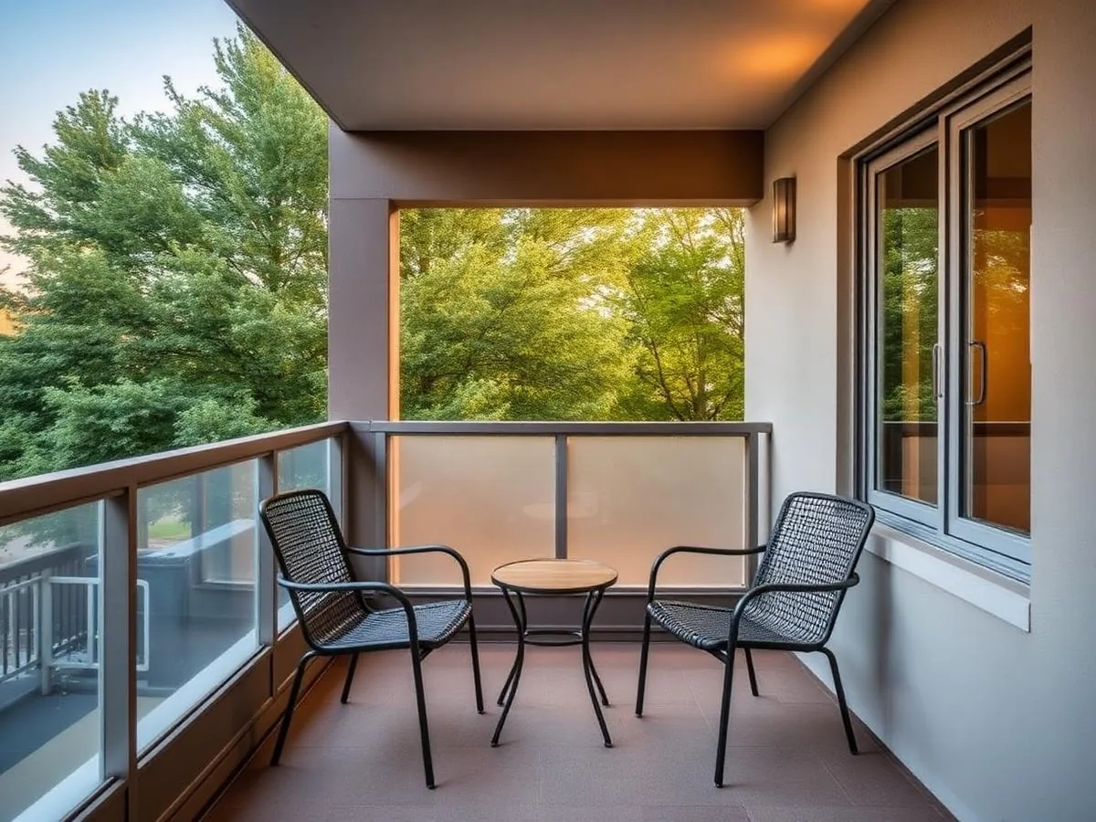 Unit 2B balcony with seating overlooking trees