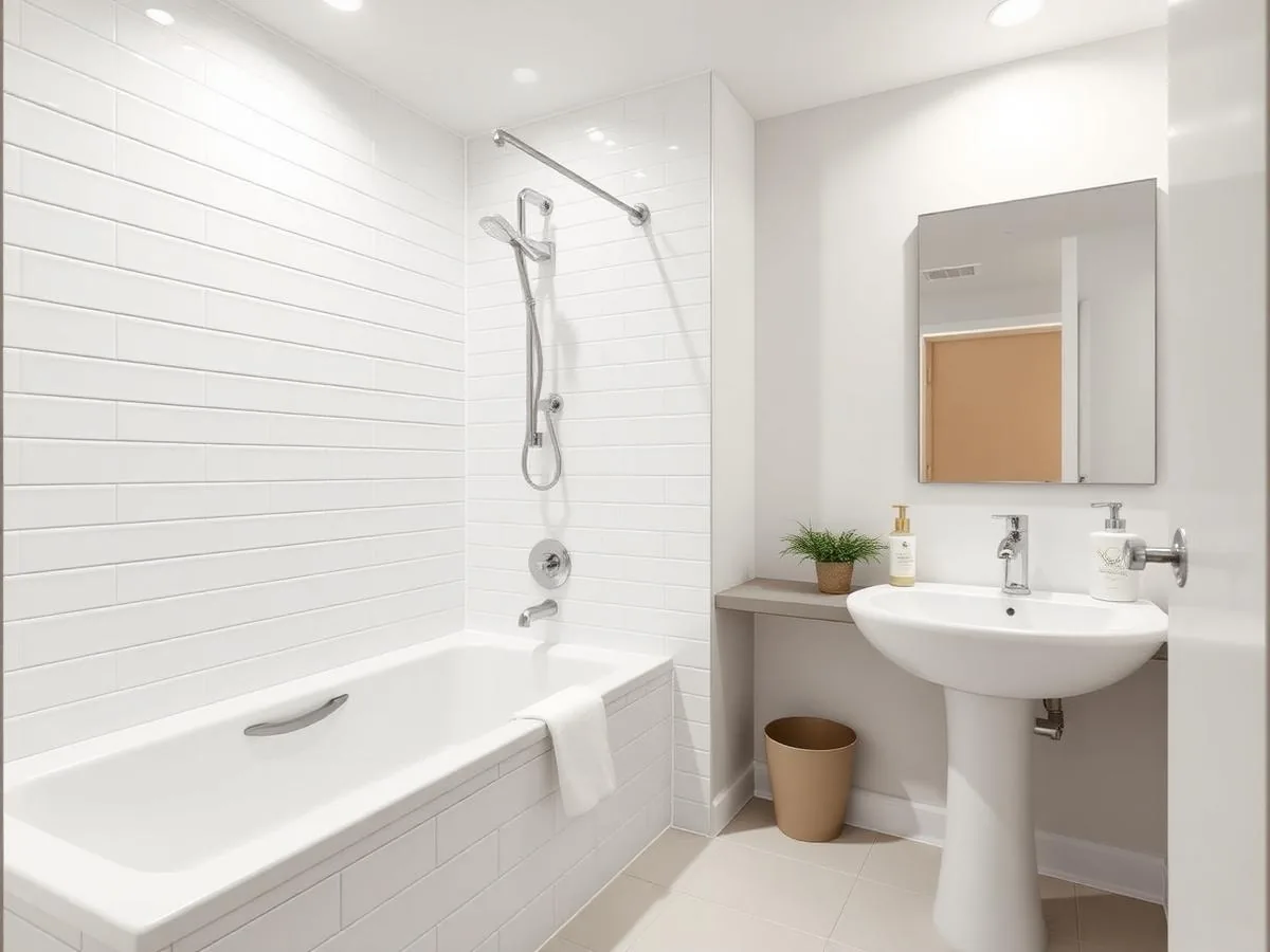 Unit 1A full bathroom with tub and vanity